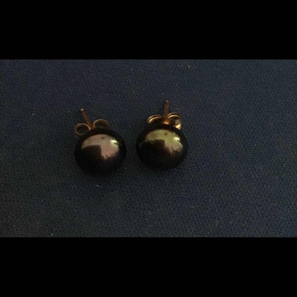 Black Pearl Earrings - 9 mm